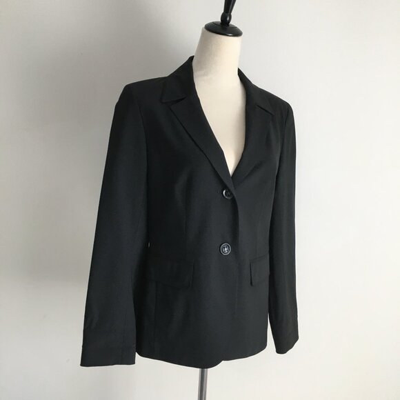 LAFAYETTE 148 New York Black Virgin Wool Blend Faux Pockets Blazer Jacket